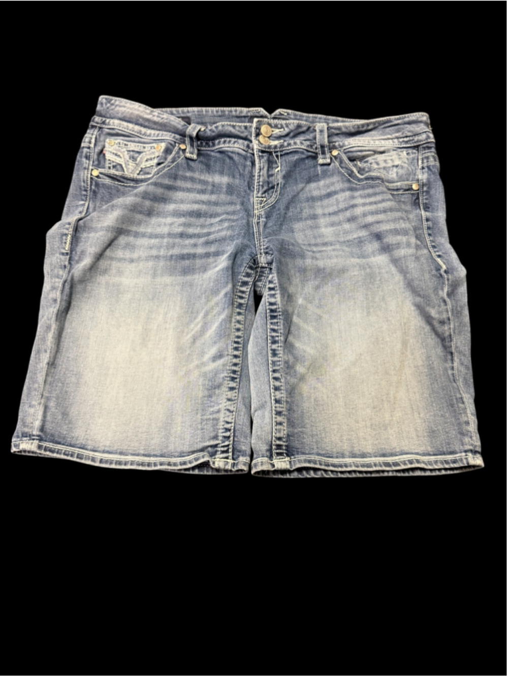 Women's Vigoss Blue Denim Bermuda Jean Shorts Size 18